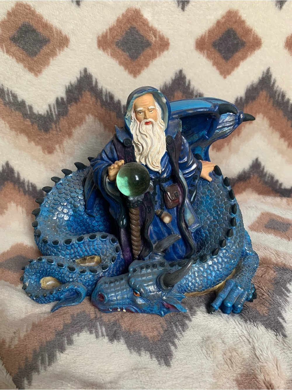 Wizard with Dragon and Staff Collectible Figurine Statue ceramic